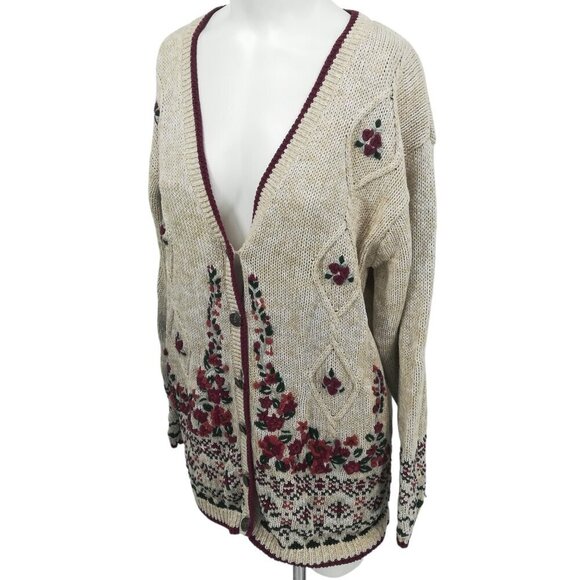 Vintage Hand Embroidered V-Neck Cardigan Sweater Size XL Christopher & Banks - Picture 9 of 14